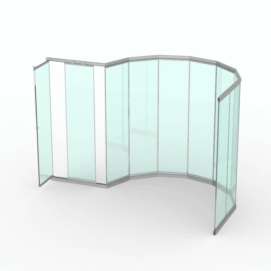 CLAROFLEX® PIVOT - Section avec système en courbe avec porte à gauche pour une ouverture intérieure